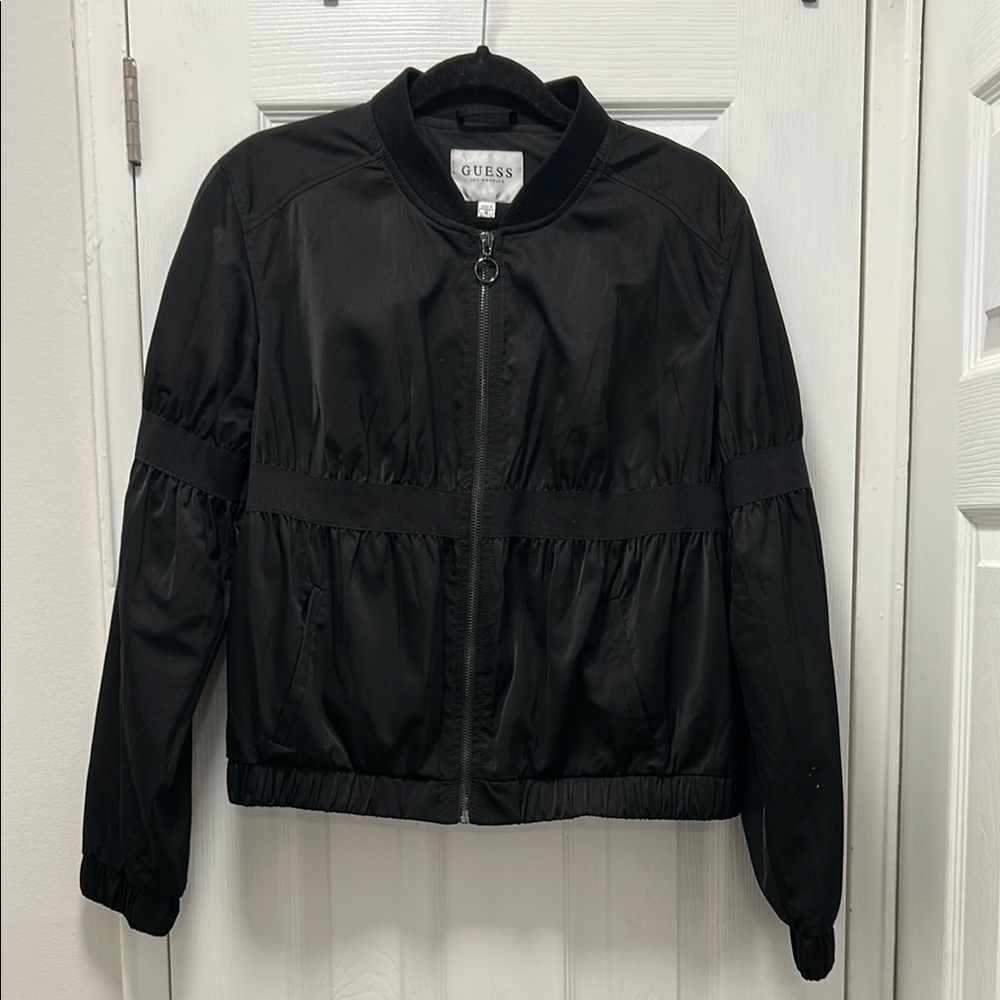 Guess Black Bomber Jacket with Elastic Waistband